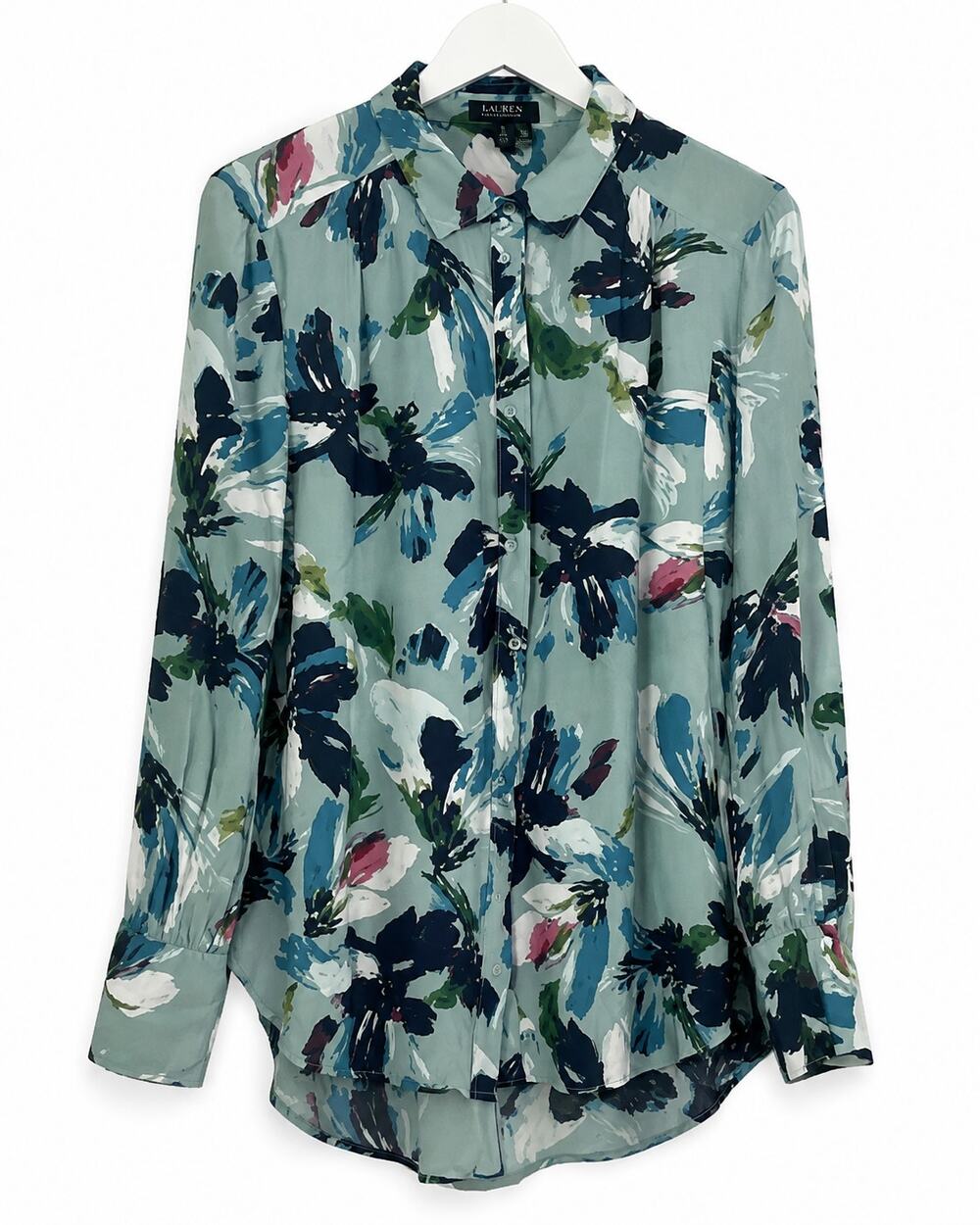 The Limited Women's Floral Blouse M Blue Viscose Long Sleeve